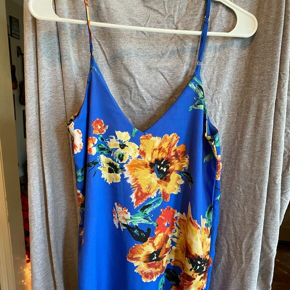 LULU's Blue Floral Adjustable Spaghetti Strap Mini Dress- XS - Picture 3 of 5